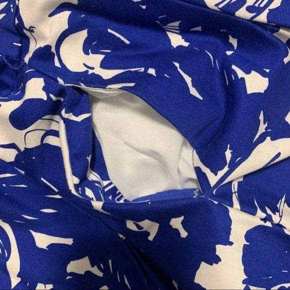 Jones New York Blue White Abstract Floral Print Midi Knit Pull Over Dress Size 8 - Picture 9 of 12